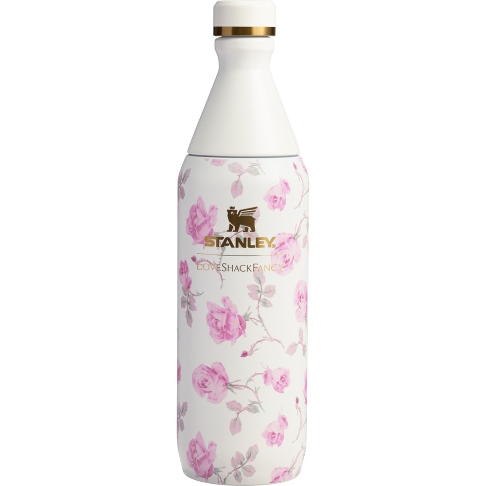 Stanley White Bottle with Pink Floral Pattern